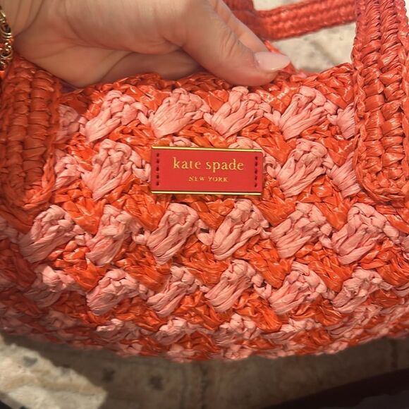 NWOT Kate Spade High Tide Striped Crochet Raffia Medium Tote - Picture 8 of 9